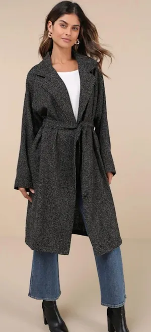 NWT Lulus Prepped Perfection Black White Tweed Trench Coat Size XL Quiet Luxury thumbnail 2
