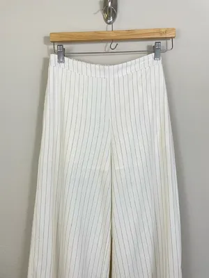 Altar’D State Cream Pinstripe Linen Blend‎ Wide-Leg Pants Size XS thumbnail 3