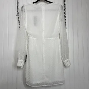 Lulus Much Love White Swiss Dot Tie Front Long Sleeve Mini Dress Small NWT thumbnail 8