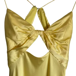 Mac Duggal Yellow Satin Twist Front Cut Out Slip Maxi Formal Gown Size 6 thumbnail 8