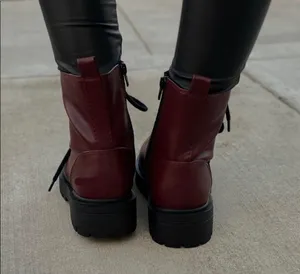 Burgundy/wine Lace Up Combat Boots thumbnail 2