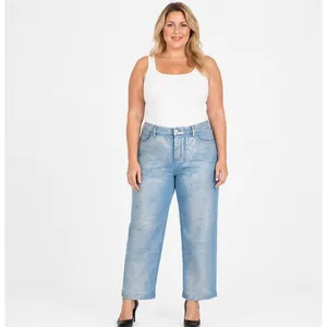 Madden NYC Womens Jeans XL Blue Iridescent High Rise Relaxed Straight Leg Ankle thumbnail 5