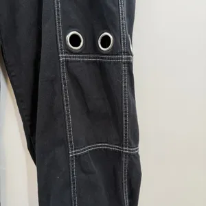 Hot Topic Grommet Carpenter Pants Womens 11 Black Y2K Goth Cargo Wide Leg thumbnail 4