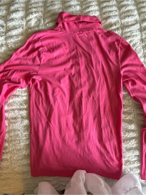 J.Crew Women's Bright Pink Fuchsia Tissue Turtleneck Cotton Long Sleeve Preppy thumbnail 5