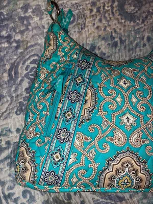 Vera Bradley Totally Turquoise Teal & Brown Tote Bag Shoulder Bag thumbnail 3