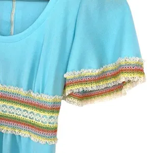 Allegro NY Vintage 70's Dress Light Sky Blue Empire Waist Maxi Crochet Detail Si thumbnail 7
