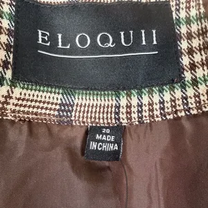 NWT ELOQUII Plaid Blazer Tie‎ Waist Jacket Women Size 20 Brown Green Formal thumbnail 3