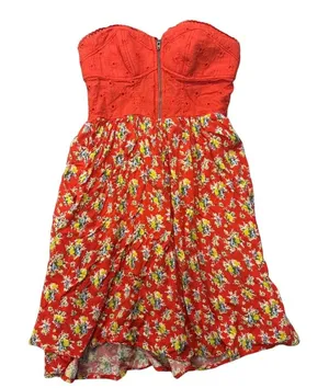 Xhilaration XS‎ Orange Multicolored Floral Mini Dress Strapless Zip Top Cotton thumbnail 1