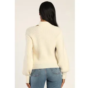 NEW Lulus Trendy Forecast Ivory Pointelle Knit Mock Neck Cutout Sweater Small thumbnail 3