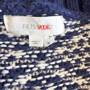 Anthropologie Fiets Voor2 Wool Blend Hooded Tassel Cardigan Sweater in Navy Beige Medium thumbnail 13