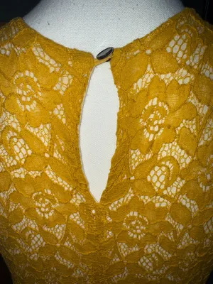 Anthropologie Maeve mustard Yellow Lace Bodice A-Line Dress with Textured Skirt thumbnail 8