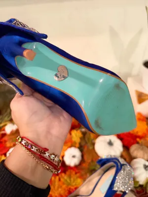Betsey Johnson Royal Blue Satin Pointed Toe Heels with Crystal Bow thumbnail 11