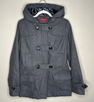 Merona Gray‎ Wool Blend Button & Zip Front Hooded Pea Coat thumbnail 1