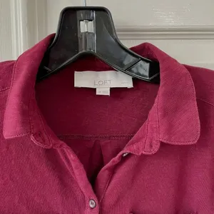 Loft burgundy long sleeve button down thumbnail 3