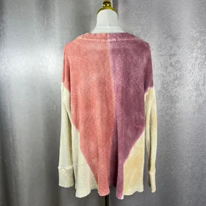 We The Free Free People Colorblock Thermal Waffle Knit Top Plum Coral Small thumbnail 3