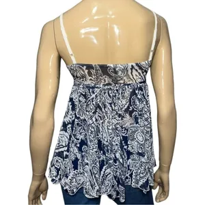 E-KLAH Women’s S Blue White Printed Babydoll Spaghetti Strap Camisole Tank Top thumbnail 4