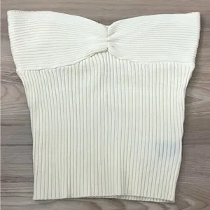SheIn White ivory Cream Crop Tube Top Ribbed Knit Festival Coachella Y2K Size Small thumbnail 2