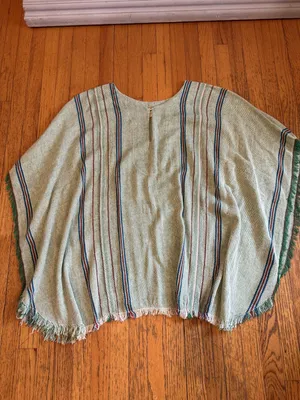 Jen's Pirate Booty Poncho Womens One Size Green Stripe Fringe Boho Serape Ruana thumbnail 2
