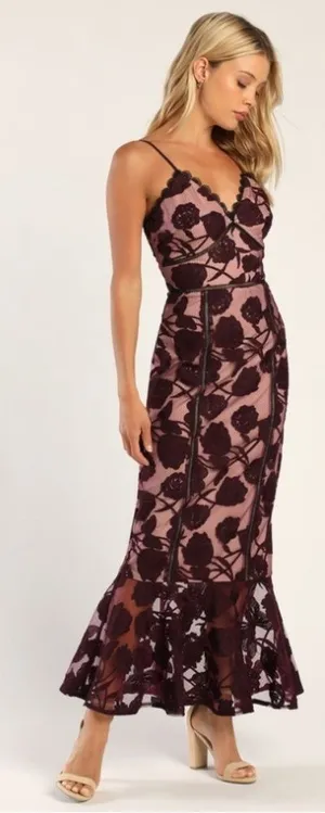 LULU's Wedding Prom Sexy Romantic Floral Lace Trumpet Mermaid Dress thumbnail 1