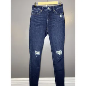 Express Curvy Skinny Mid Rise Jeans Womens 4L Med Wash Distressed Tall Denim thumbnail 2