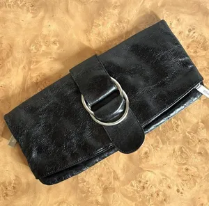 Vintage HOBO International Black Leather Foldover Clutch Wallet Organizer Purse thumbnail 1