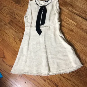 Zara Cream Tweed Sleeveless Dress with Black Bow thumbnail 4