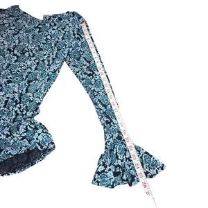 Free People Olivia Ruffled Tunic‎ Floral Dress Black and Deep Sea Green Boho M thumbnail 3
