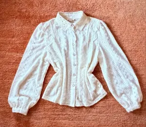 Ivy & Sage Lace Button Blouse Cream Romantic Puff Sleeve Shirt M NWT thumbnail 1