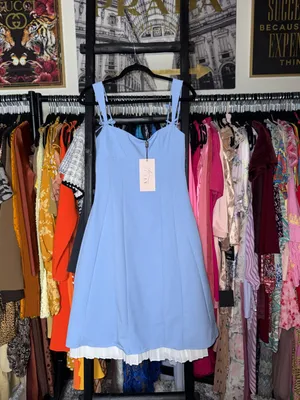 Oh Polly Isadora Blue Bow Detail Pleated A Line Midi Dress Womens 6 New NWT thumbnail 2