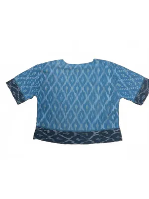 J Jill Pure Jill Women's Small Blue Ikat Print Dragonfly Cotton Oversized Boxy thumbnail 3