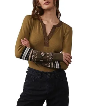 NWT Free People Mikah Layering Cuff Thermal Top Army Combo thumbnail 1
