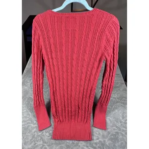 Y2K American Eagle V Neck Fitted Cable Knit Red Sweater Preppy Bella Swan Sz M thumbnail 3