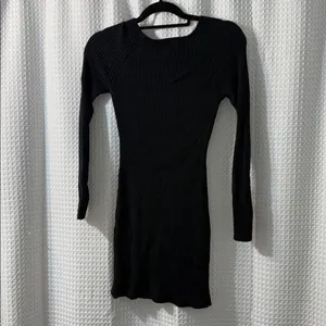 Abercrombie & Fitch Black Knit Ribbed Long Sleeve Mini Dress Chest Cutout Sz XS thumbnail 6