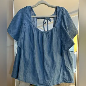 NEW~ Old Navy Flutter-Sleeve Smocked Denim Swing Blouse 3X thumbnail 1