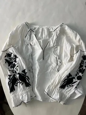 Joie Cleavanta Traditional Mexican Inspired Embroidered White Blouse Top M $228 thumbnail 3