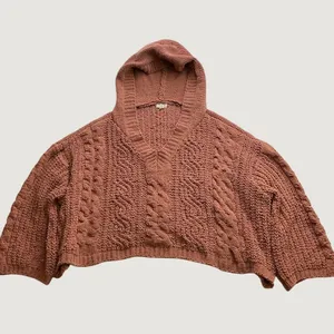 POL Womens Dusty Rose Chunky Cable Knit Cropped Hooded Sweater Small Oversized thumbnail 2