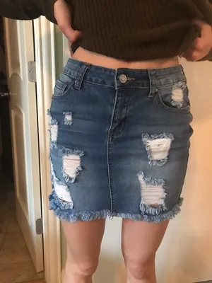 Wax Jean Los Angeles Ripped Denim Skirt thumbnail 1