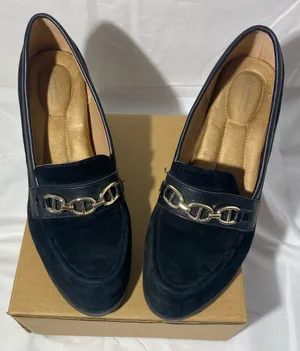 Giani Bernini Black Suede with Gold Chain Heel Loafers thumbnail 2