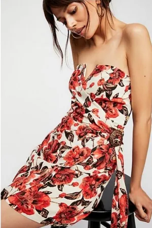 Free People Hot to Trot Mini Dress L Tube Floral Strapless Wrap Smocked Resort thumbnail 1