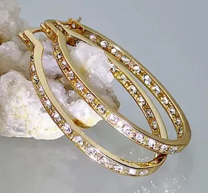 Ladies Gorgeous 14K Gold Zirconia Hoop Earrings thumbnail 1