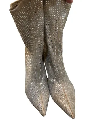 Schutz‎ Women's Sybil Suede & Rhinestone Stilleto Heel Mid-Calf Bootie Tan 7.5 B thumbnail 1
