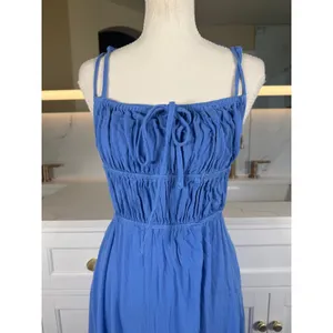 Blue Maxi Dress Womens XS Open Back Smocked Tie Ruffle Hem Boho Vacation Resort thumbnail 6