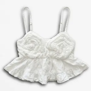 RSQ Women White Cotton Rosette Peplum Camisole Top Smocked Back‎ Small thumbnail 1