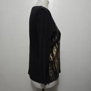 Cha Cha Vente Black Gold Distressed Graphic Print 3/4 Sleeve Top L Whimsigoth thumbnail 4