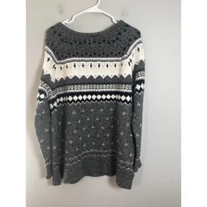 American Eagle Outfitters Gray Fair Isle Scoop Neck Pullover Sweater Womens‎ L thumbnail 4