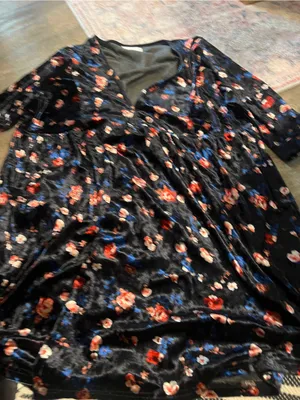 Natural Life Stella V-Neck Mini Black Velvet Vintage Floral Dress Boho Sz M thumbnail 12