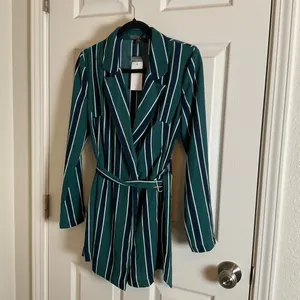 Rules of Etiquette Green & Navy Striped Blazer Romper Size Small NWT thumbnail 10