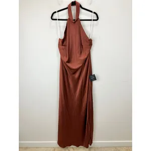 Lulus Love in Your Life Rust Brown Satin Halter Maxi Dress Formal Glam XL NWT thumbnail 5