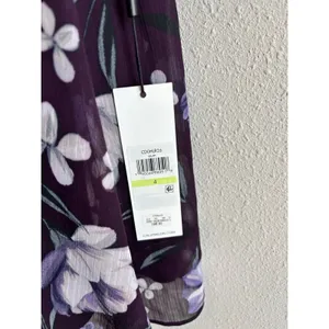 NWT Calvin Klein Size 4 Purple Floral Chiffon Bell Sleeve Dress - Wedding Guest‎ thumbnail 2