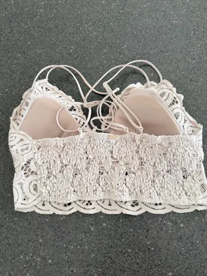 PINK Victoria's Secret Lace Crisscross Bralette - Cream size M thumbnail 7